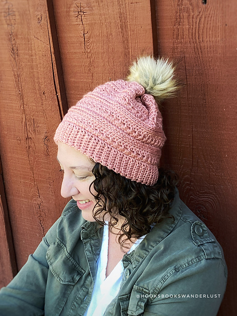 Pink crochet beanie woman