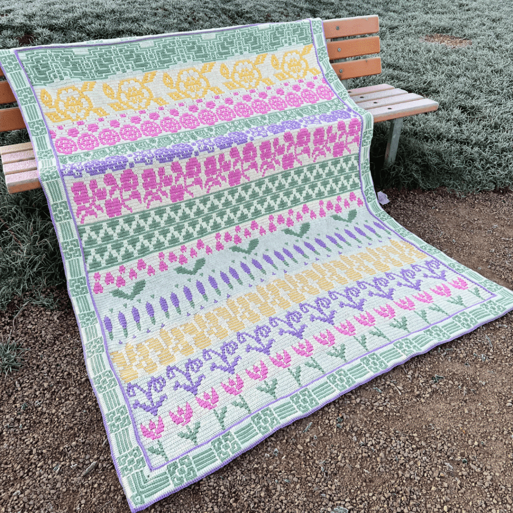 Vibrant floral crochet throw