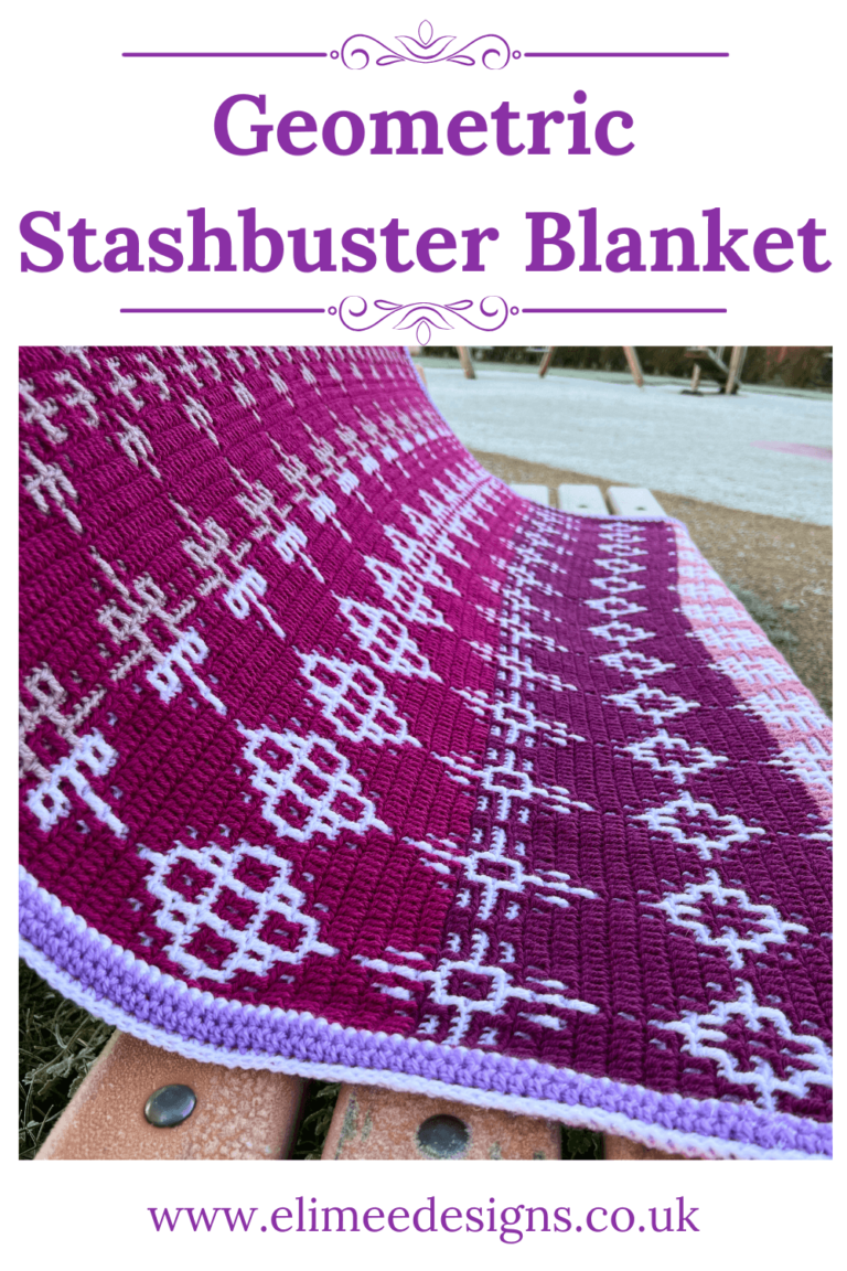 Geometric crochet blanket magenta white