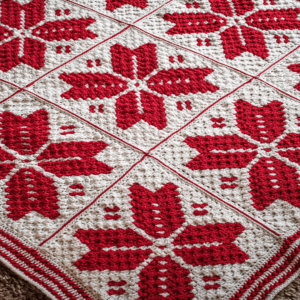 Red cream crochet blanket