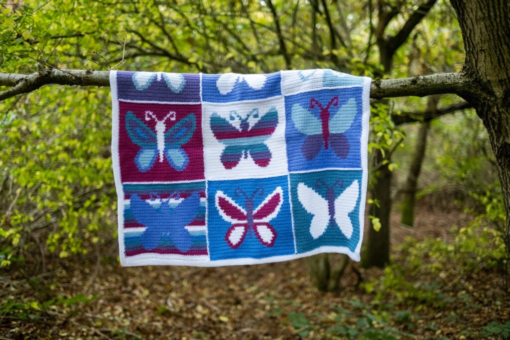 Crochet butterfly blanket outdoor