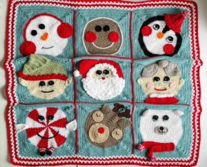 Crocheted Christmas character blanket