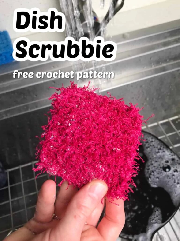 Pink crochet dish scrubbie