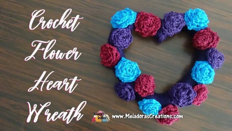Colorful crochet flower heart wreath