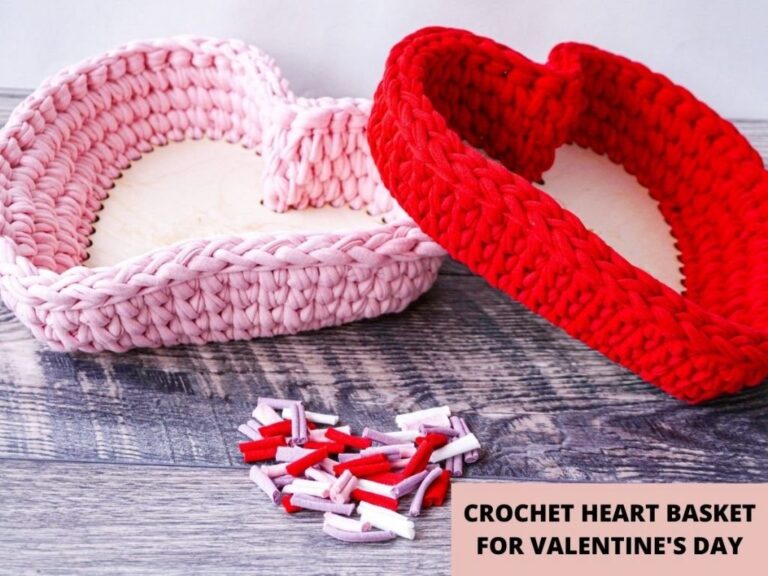Pink red crochet heart baskets