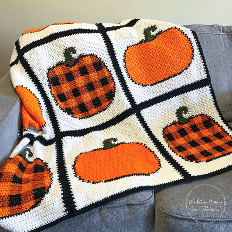 Crochet pumpkin plaid blanket