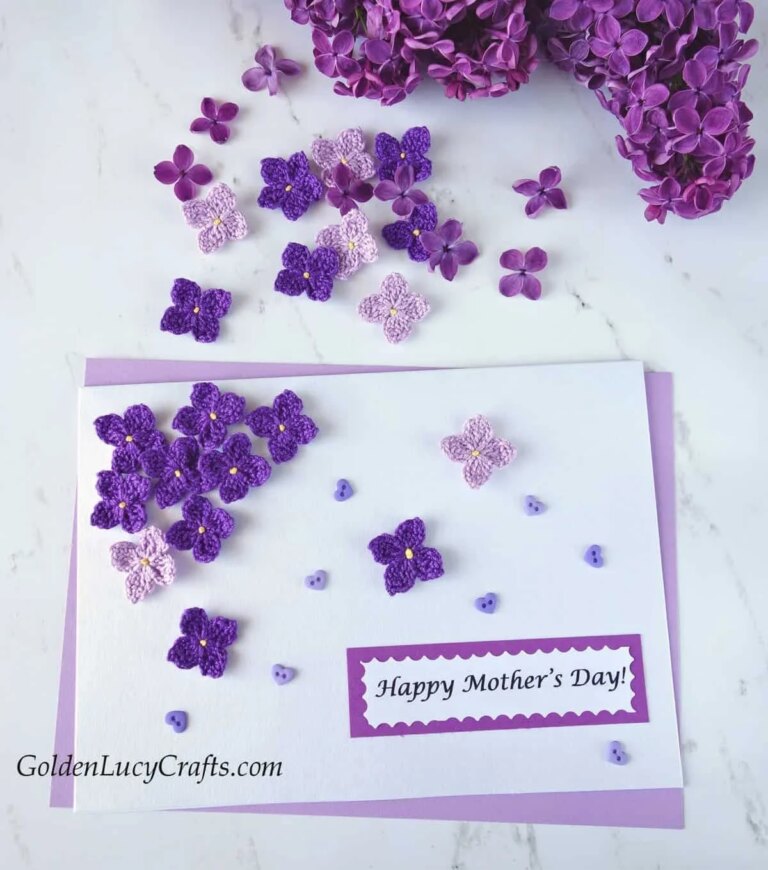 Crochet lilac Mother's Day card
