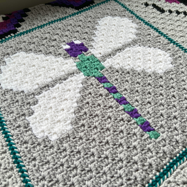 Crochet dragonfly blanket gray