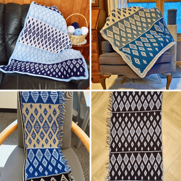 Geometric diamond crochet blankets