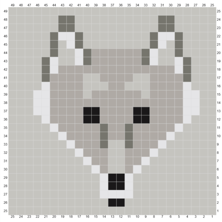 Gray wolf pixel art pattern