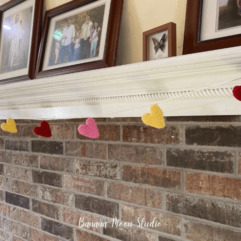 Crocheted heart garland mantel