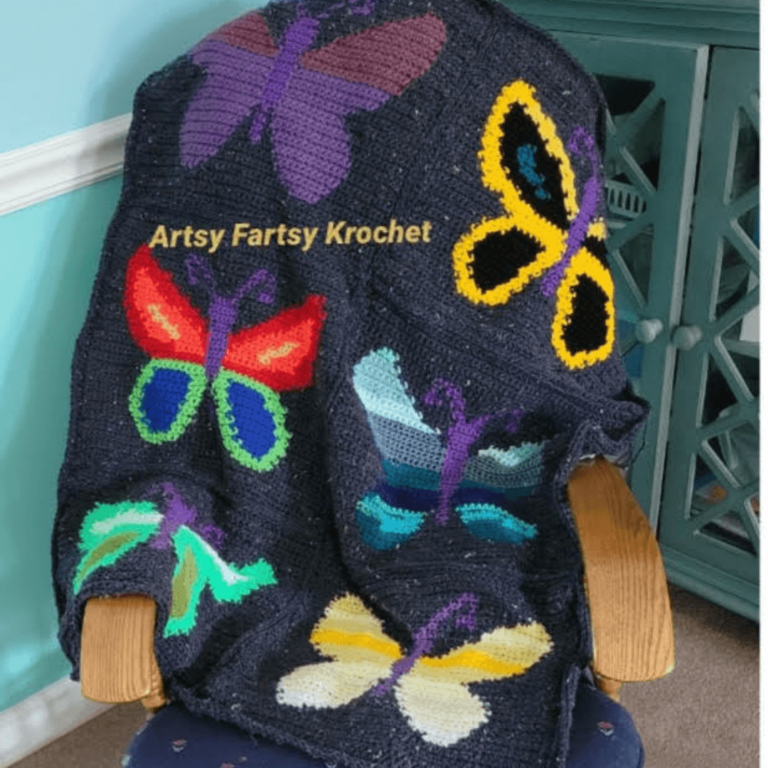 Colorful butterfly crochet blanket