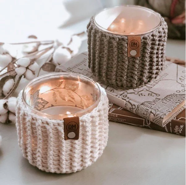 Cozy knitted candle holders