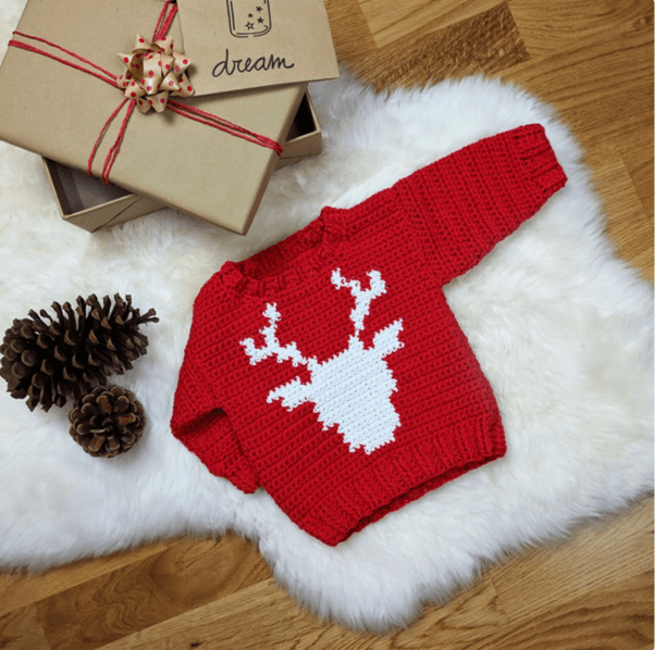 Red reindeer crochet sweater