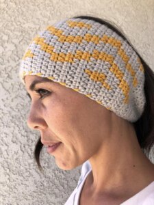 Woman in crochet headband