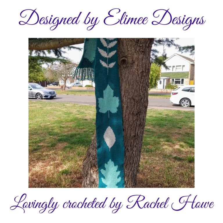 Crocheted teal leaf scarf