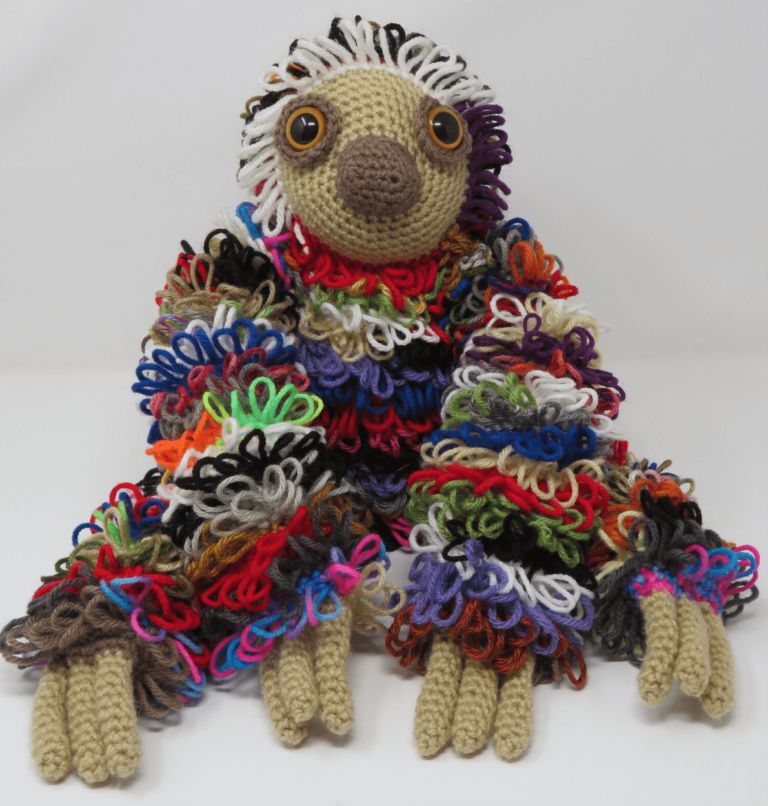 Shaggy multicolor crochet sloth