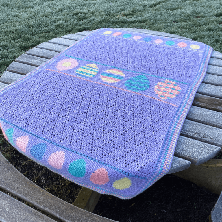 Purple crochet Easter egg blanket