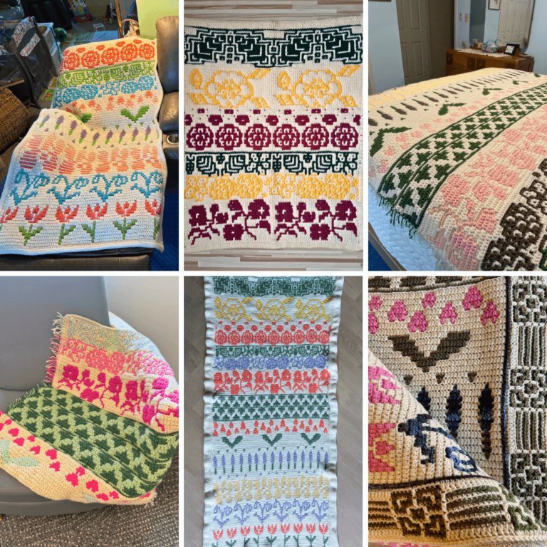 Colorful mosaic crochet blanket