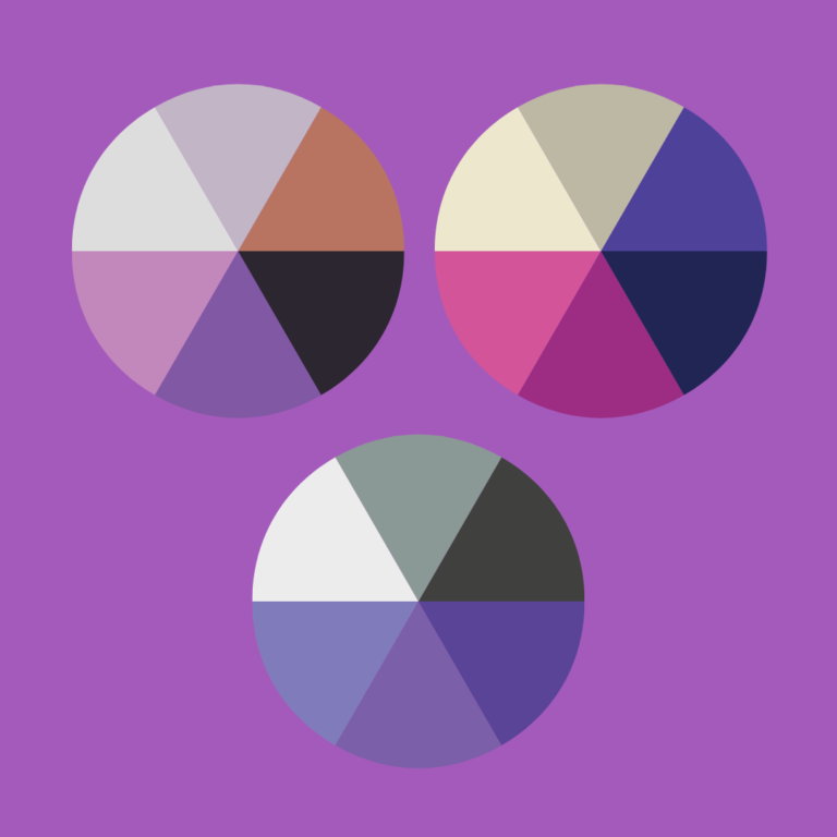 Three color palettes purple background