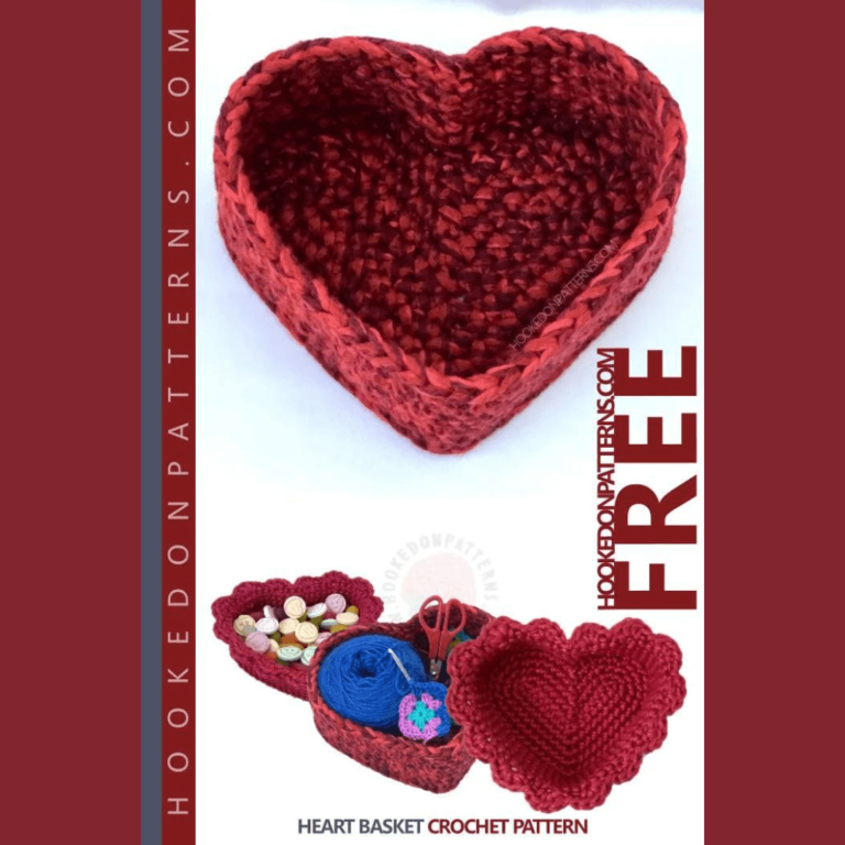Red crocheted heart basket