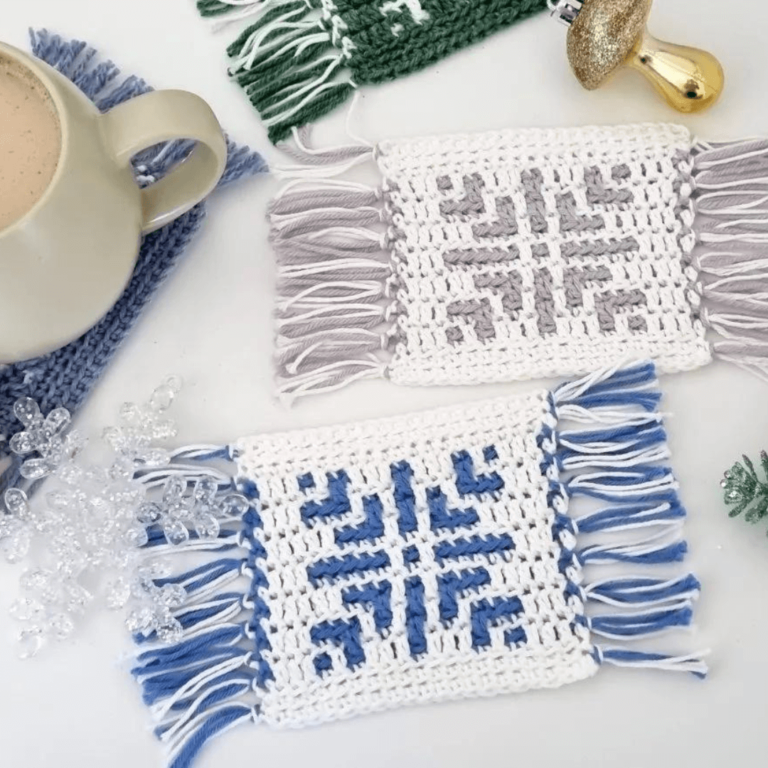 Crocheted snowflake coasters