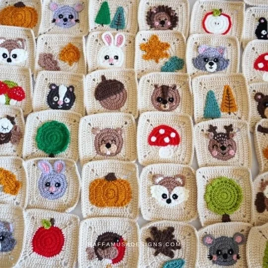 Crochet woodland animal squares