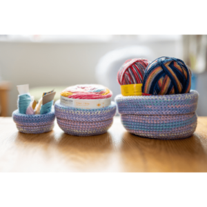 Crochet yarn storage baskets