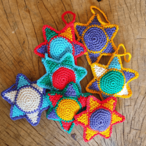 Colorful crocheted star ornaments
