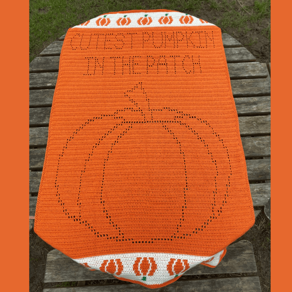 Orange crochet pumpkin blanket