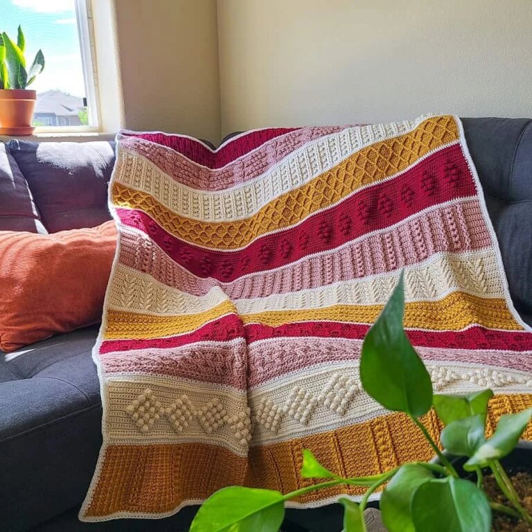 Textured colorful crochet blanket