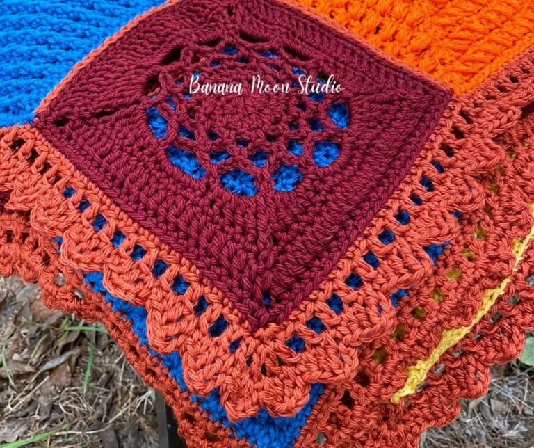 Colorful crochet blanket detail