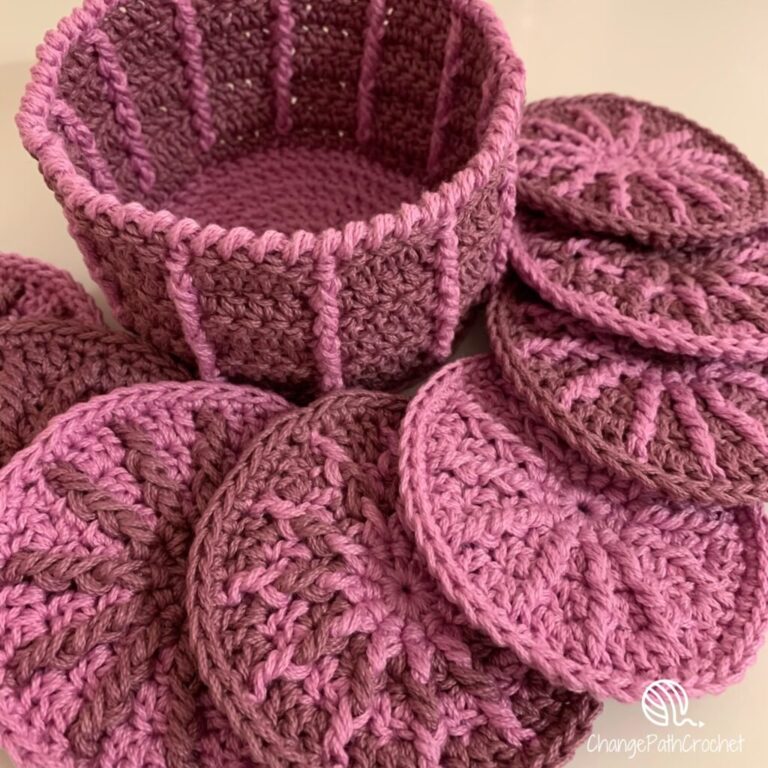 Crocheted purple basket coasters