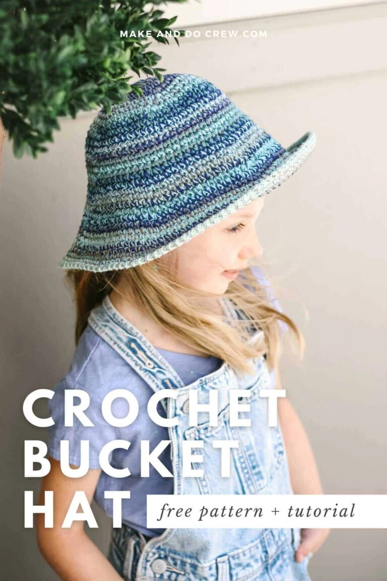 Girl wearing crochet bucket hat