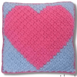 Pink blue crochet heart pillow