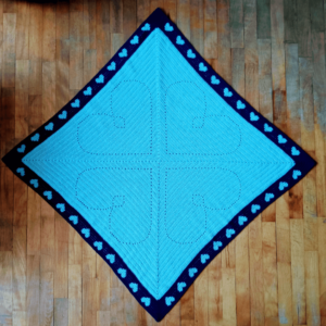 Blue crochet heart blanket