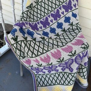 Colorful crochet floral butterfly blanket