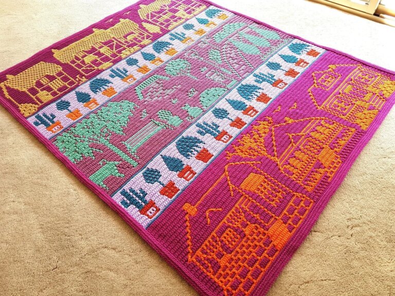 Vibrant patterned crochet blanket