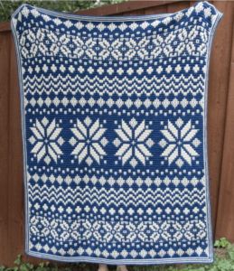 Blue white snowflake crochet blanket