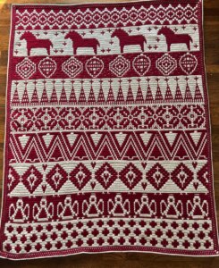 Nordic Dala horse crochet blanket