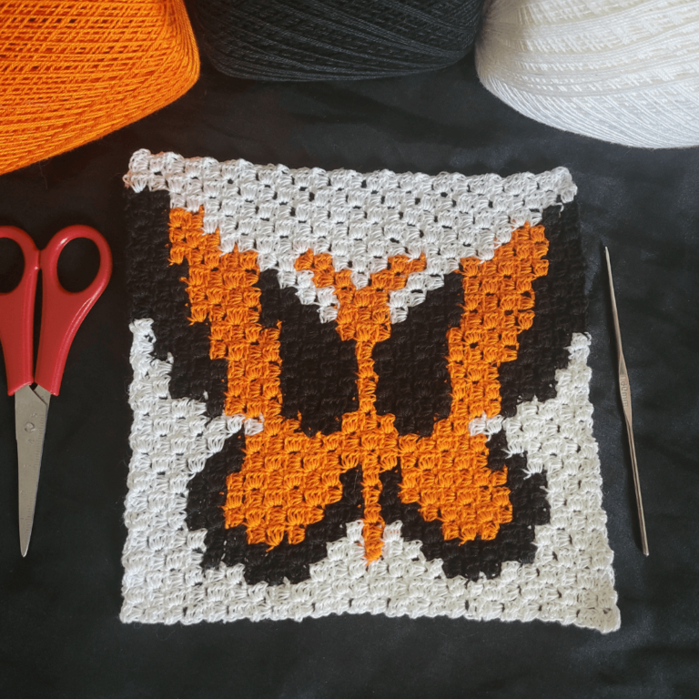 Crochet butterfly square with tools