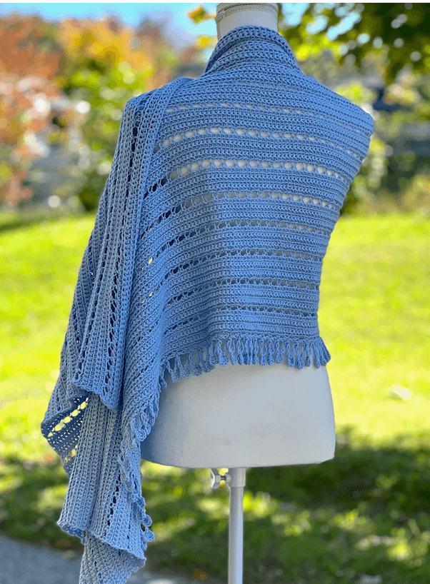 Blue openwork crochet wrap