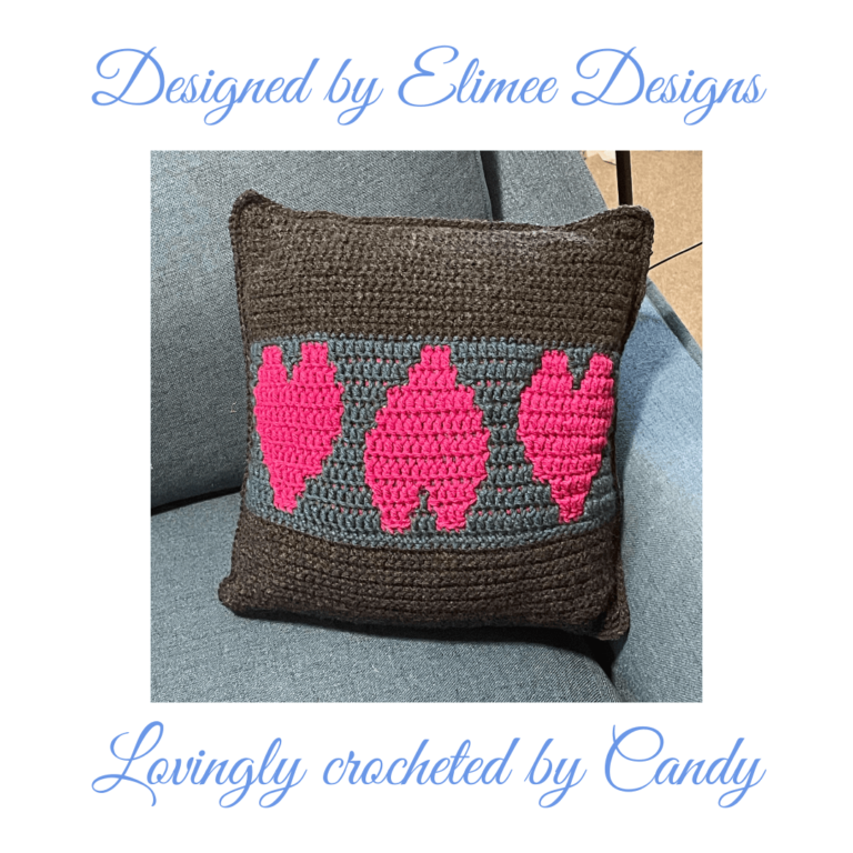 Crocheted pink heart pillow