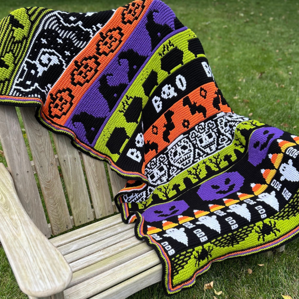 Colorful Halloween crochet blanket