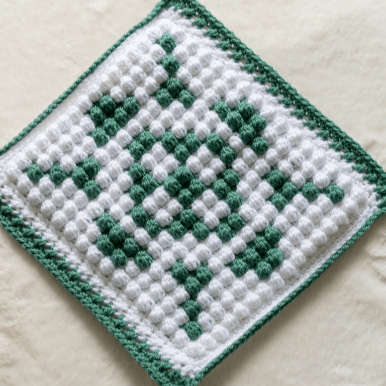 Green white crochet potholder