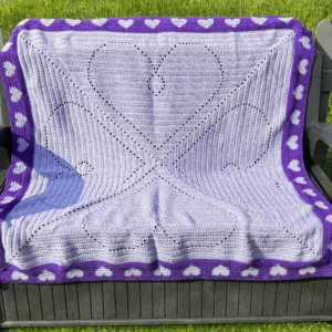 Purple crochet heart blanket