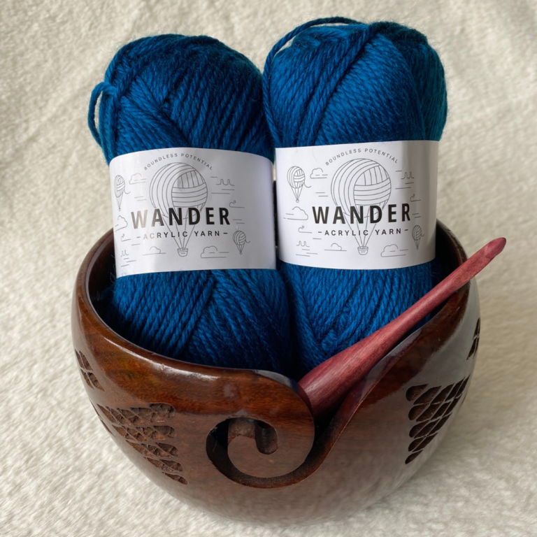 Wander blue yarn bowl hook