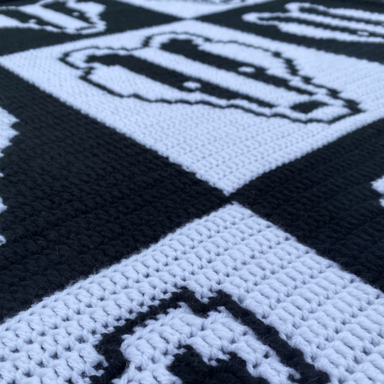 Black white crocheted badger blanket