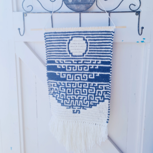 Blue white geometric wall hanging