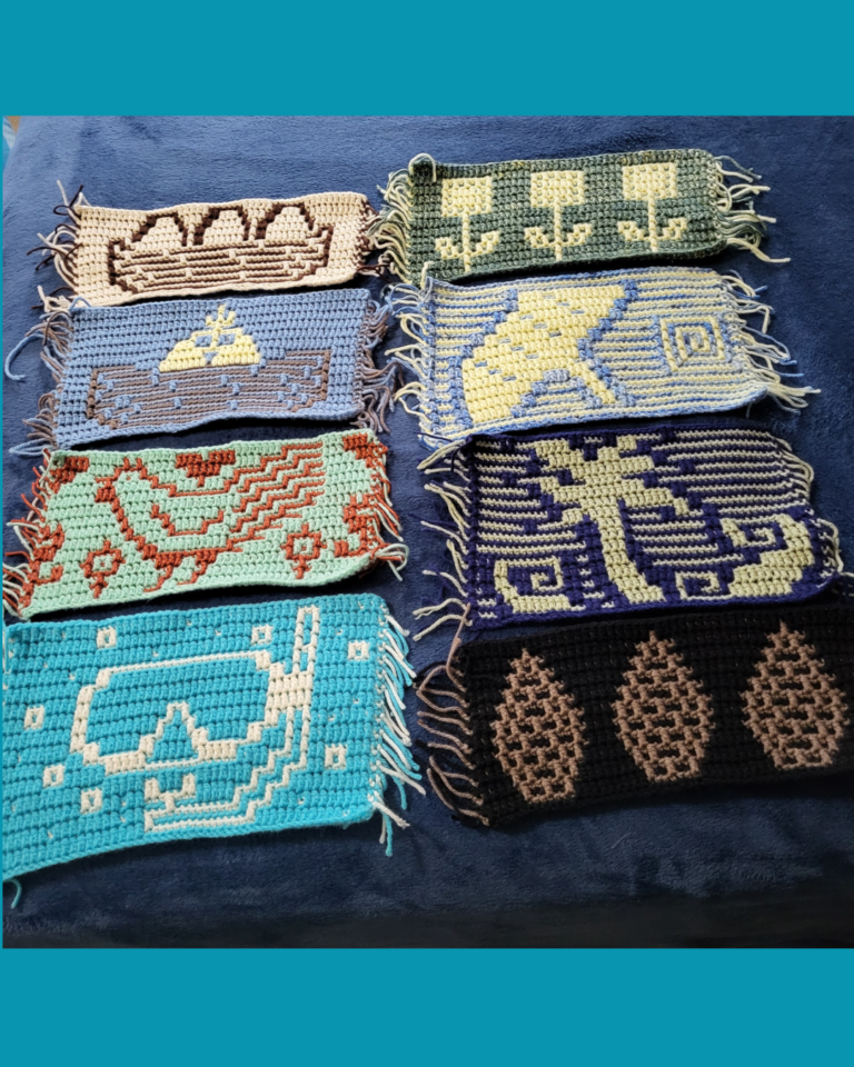 Colorful patterned crochet pieces